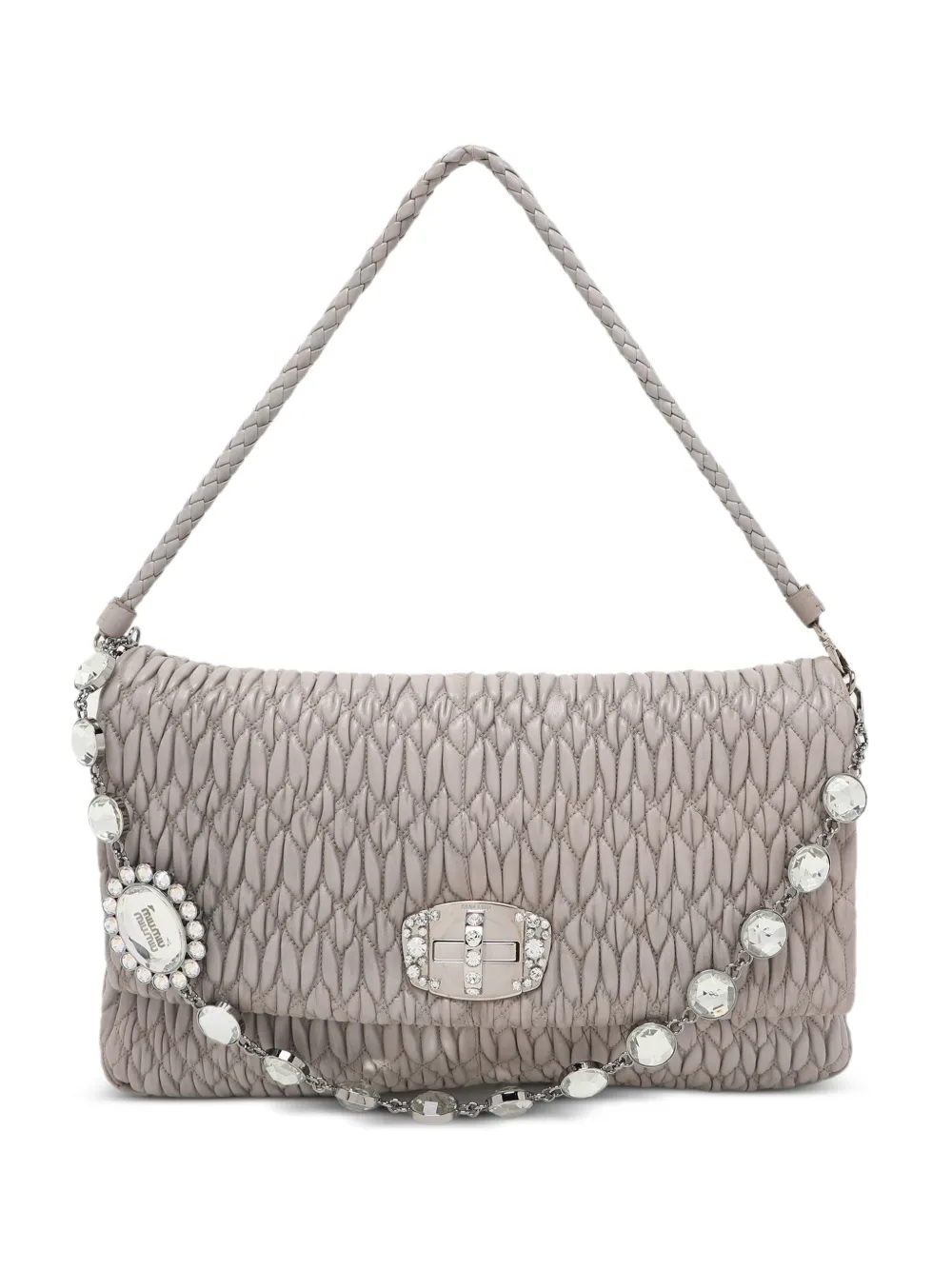 Miu Miu Pre-Owned Borsa tote matelassé con cristalli - Grigio