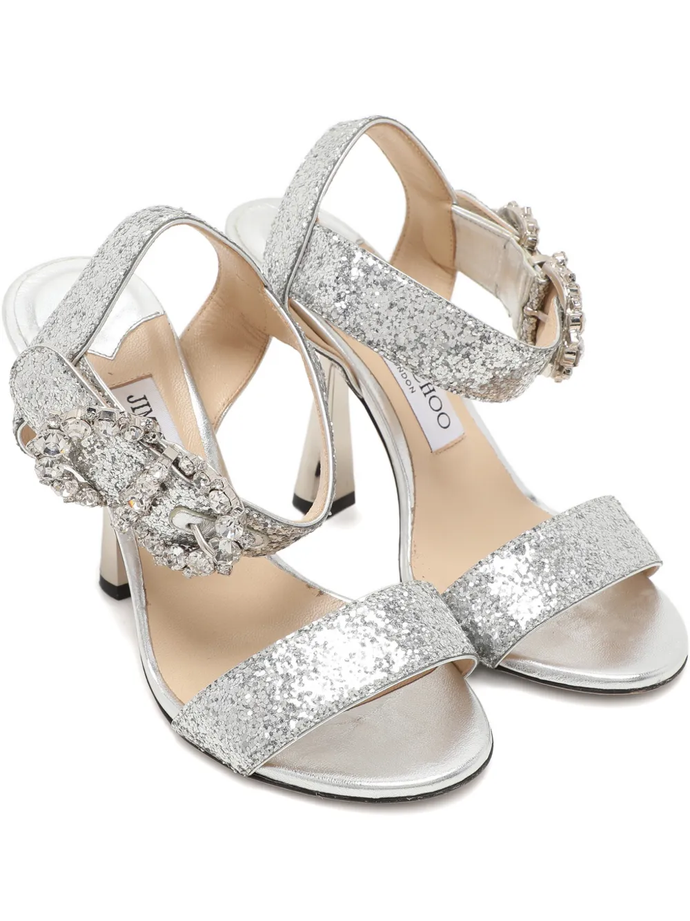 Pre-owned Jimmy Choo Canvas Embellished Sandals In Silver