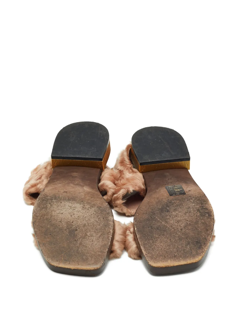 Pre-owned Gucci Faux-fur Slingback Sandals In Neutral