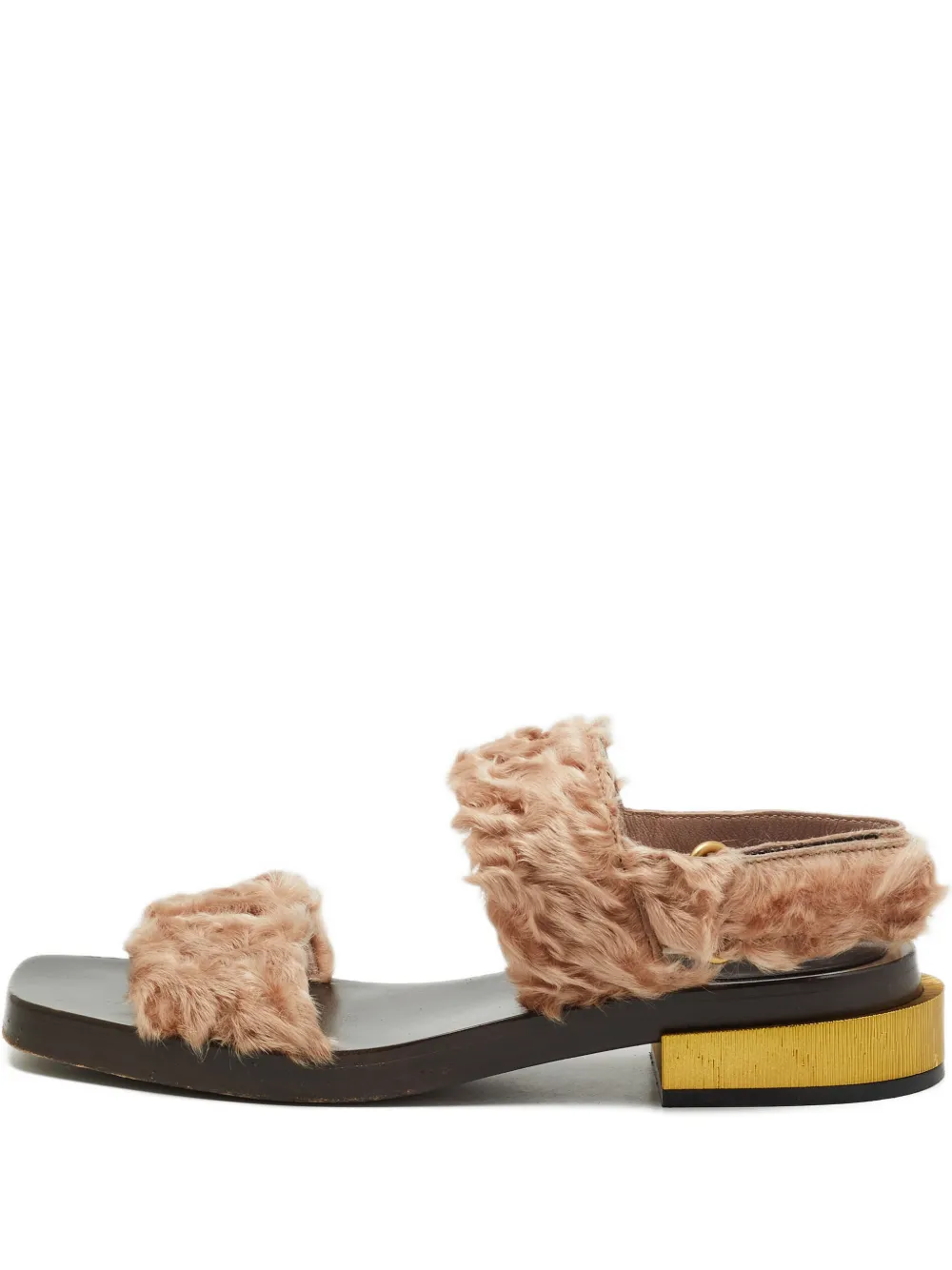 Pre-owned Gucci Faux-fur Slingback Sandals In Neutral