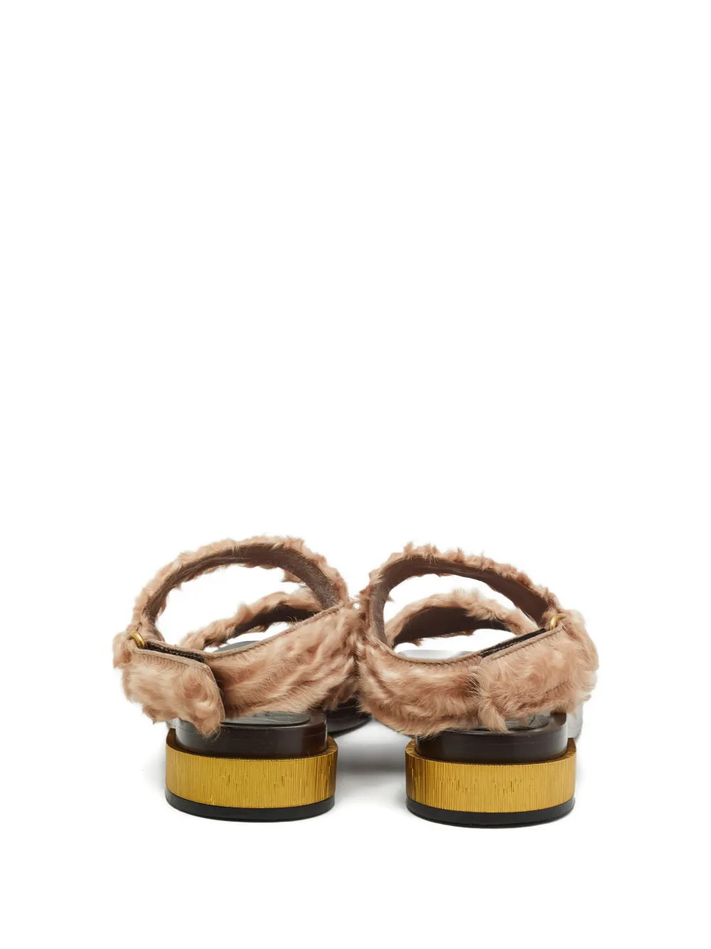 Pre-owned Gucci Faux-fur Slingback Sandals In Neutral