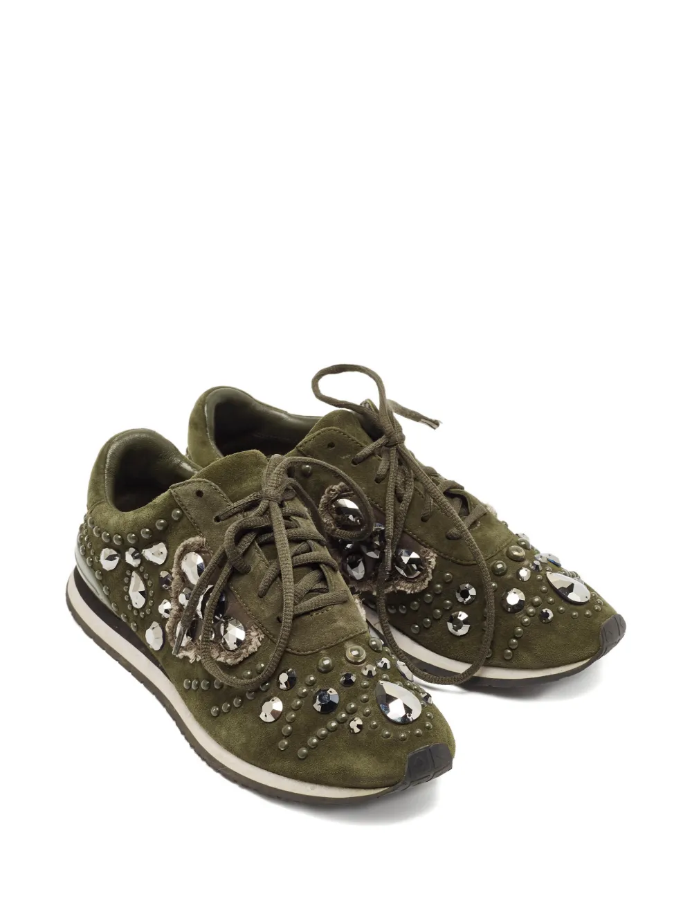 Tory Burch suede crystal-embellished sneakers - Groen