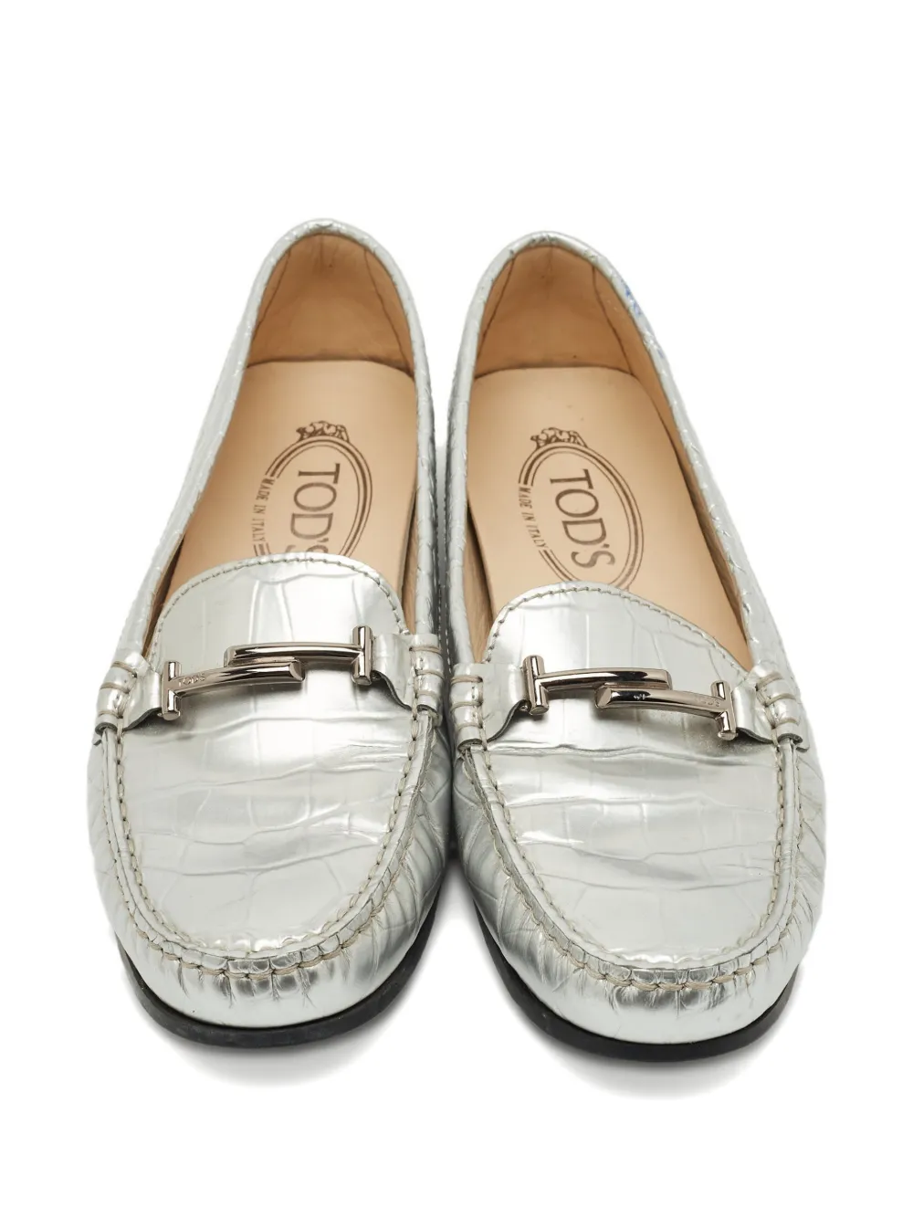 Tod's croc-embossed logo-detail loafers - Zilver