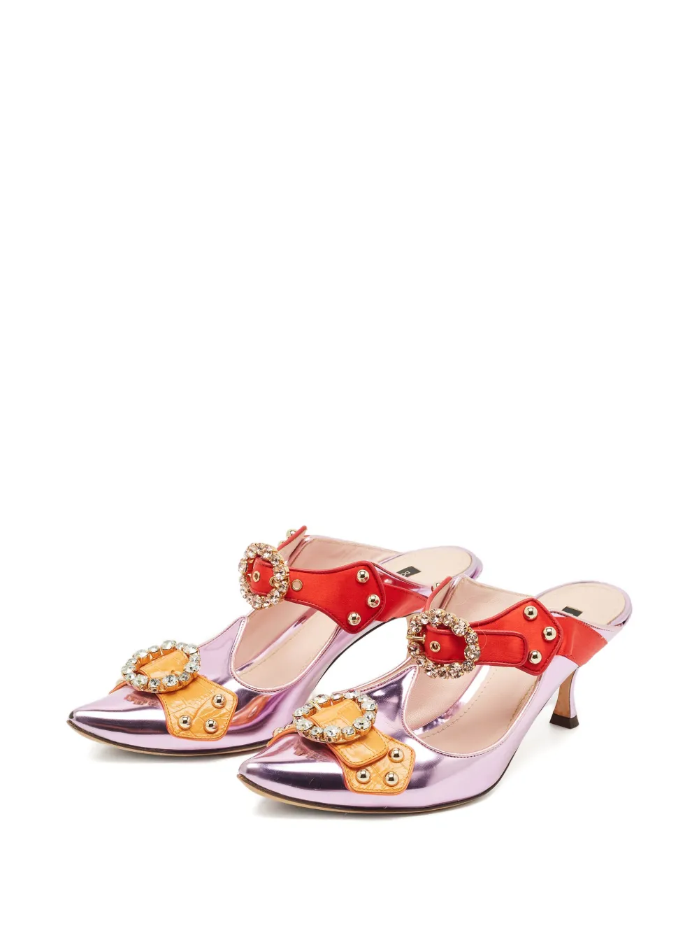 Dolce & Gabbana Pre-Owned crystal-embellished buckle mules - Roze