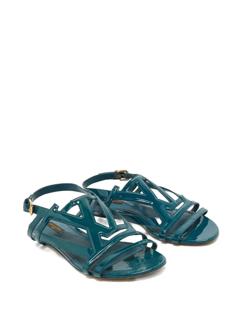 Louis Vuitton Pre-Owned patent-leather straps flat sandals - Blauw