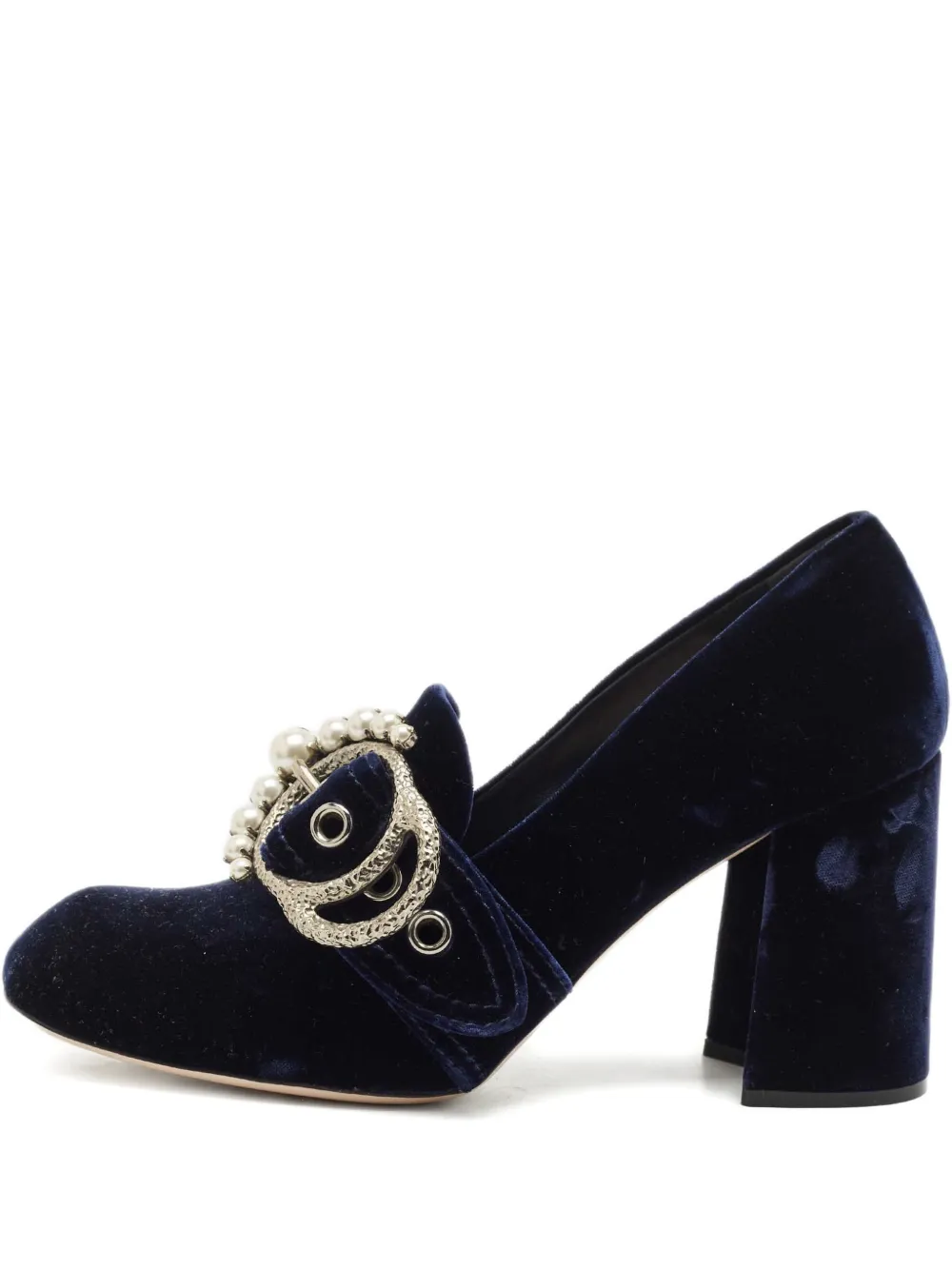 Miu Miu Pre-Owned velvet pearl-embellishment pumps | Blue | Image 1