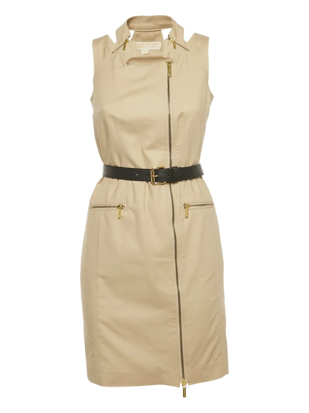 Michael Kors Vintage collar belted zip-up midi dress - Neutrals