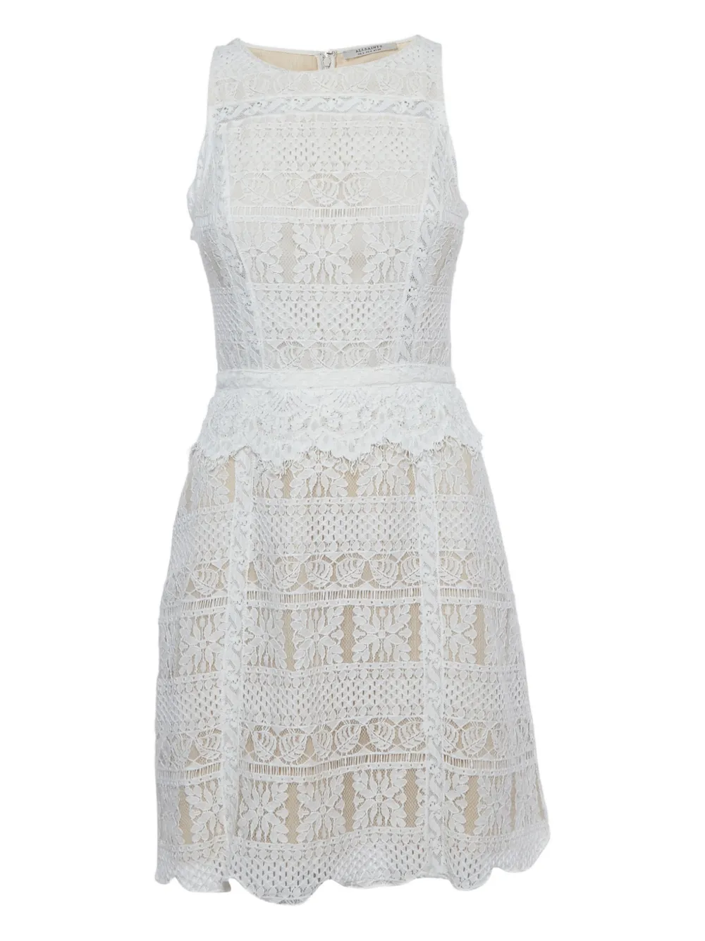 Pre-owned Allsaints Lace Flared Mini Dress In White