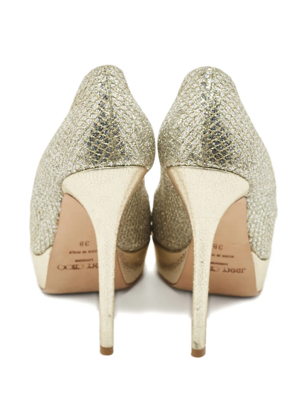 Jimmy Choo Pre-Owned Luna glitter-finish platform pumps - Goud