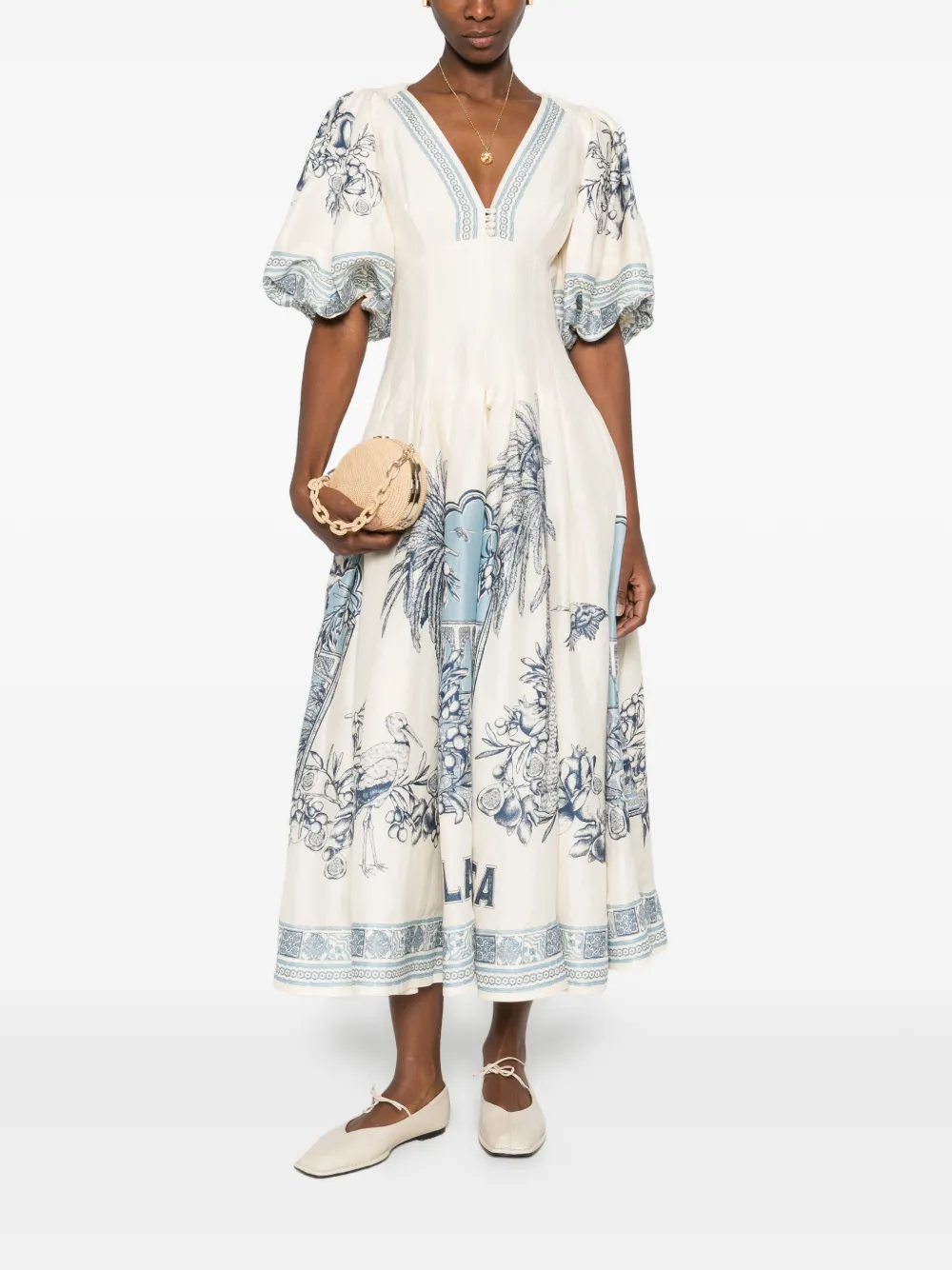 Alemais V-neck Patterned Mini Dress In Neutral