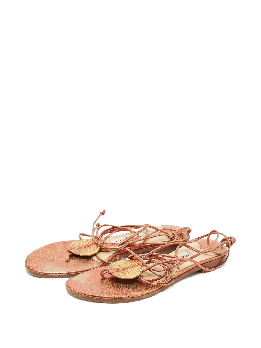 Jimmy Choo Pre-Owned leather ankle-wrap sandals - Oranje