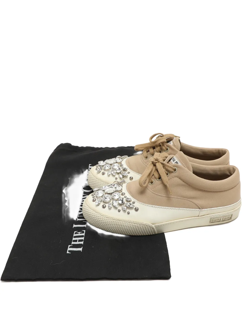 Pre-owned Miu Miu Rhinestone-embellished Sneakers In Neutral