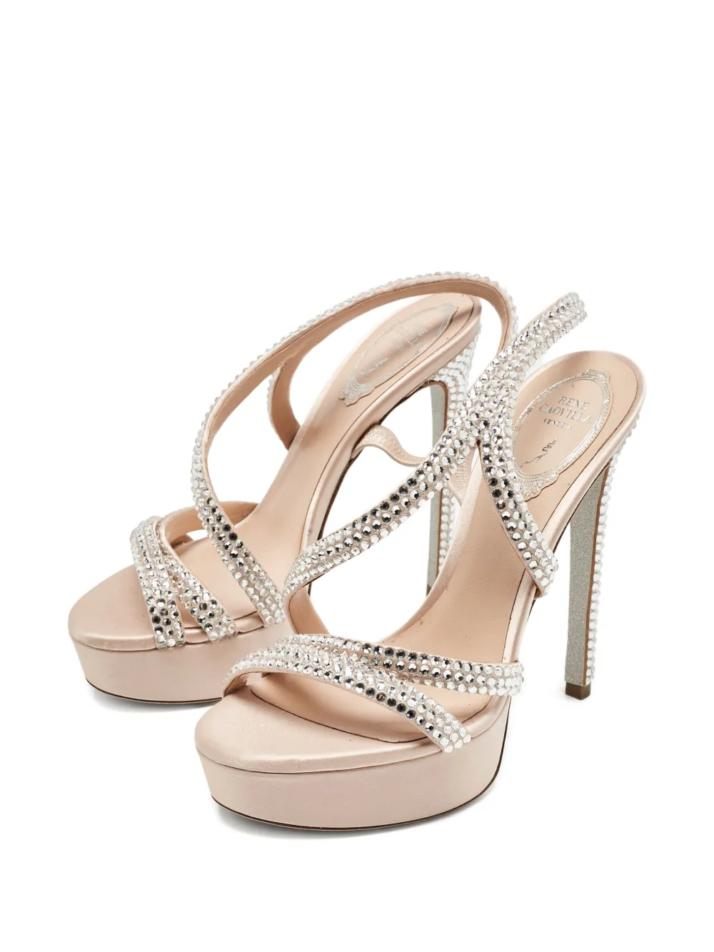 René Caovilla Lisa platform crystal sandals - Beige