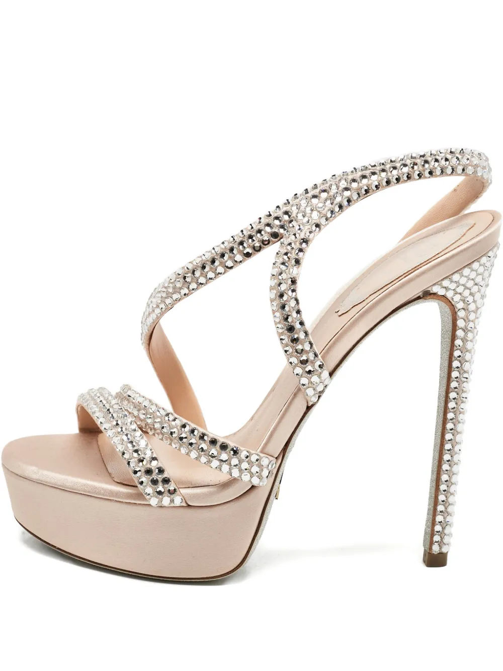 Pre-owned René Caovilla Lisa Platform Crystal Sandals In Neutral