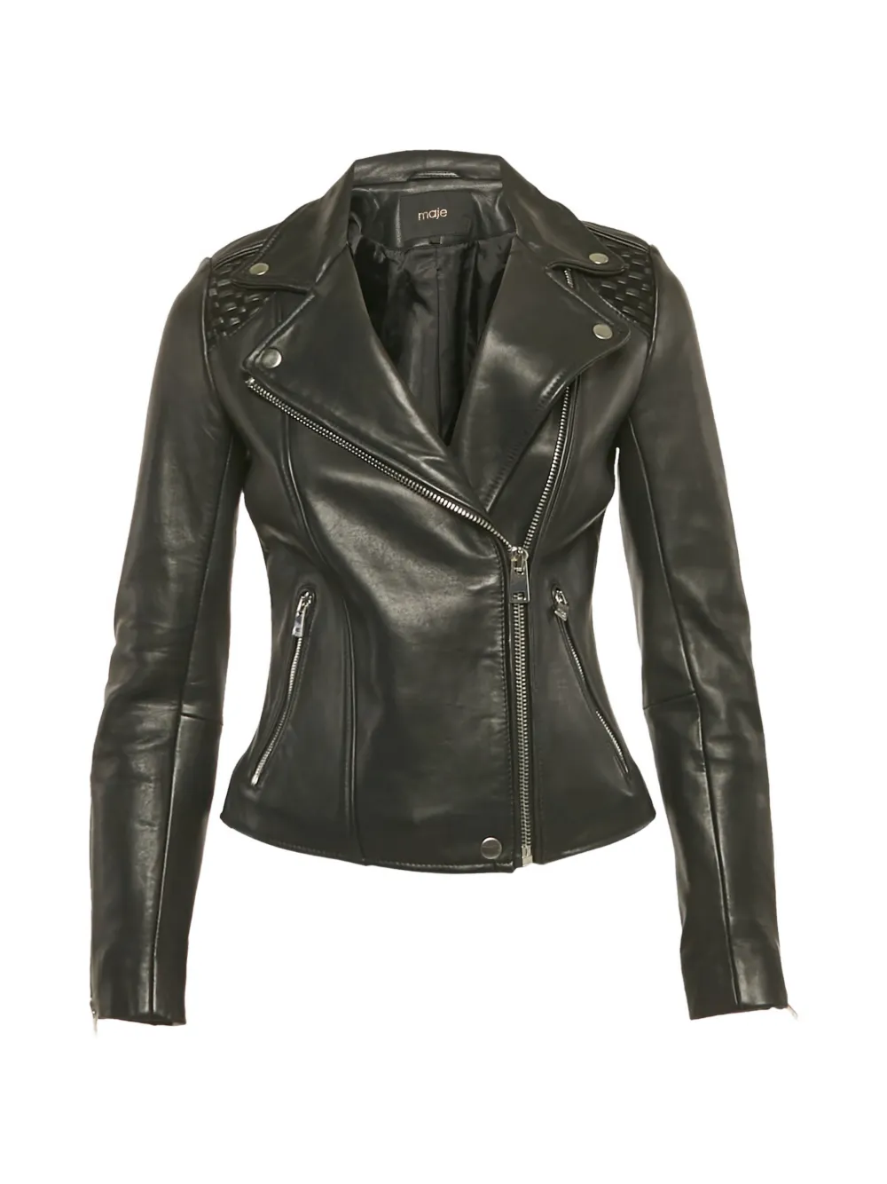 Pre-owned Maje Leather Biker Jacket In Black