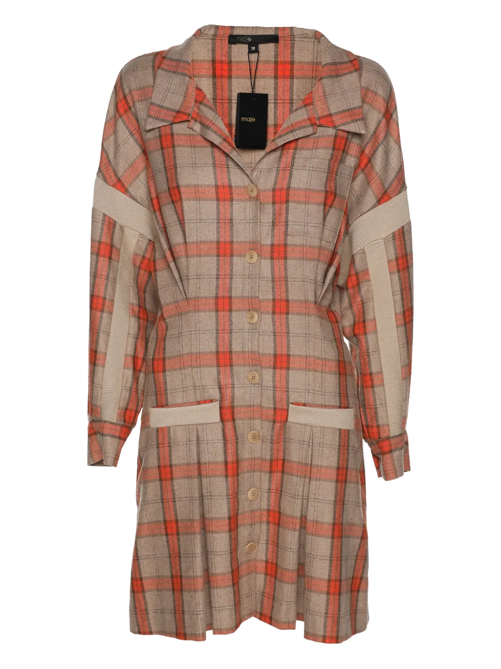 Maje check button mini dress - Toni neutri