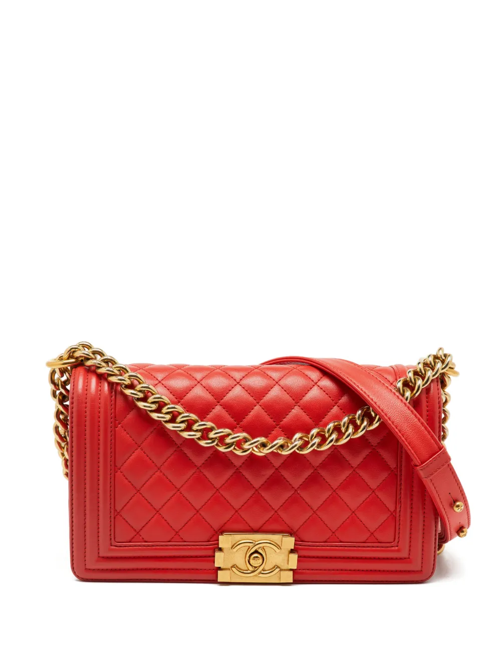 CHANEL Pre-Owned Borsa a spalla Boy media in pelle trapuntata 2017 - Rosso