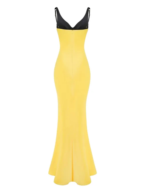 slim fit dress slacks Draped Satin Maxi Dress with Voluminous Shoulders 40 (FR) / Gold