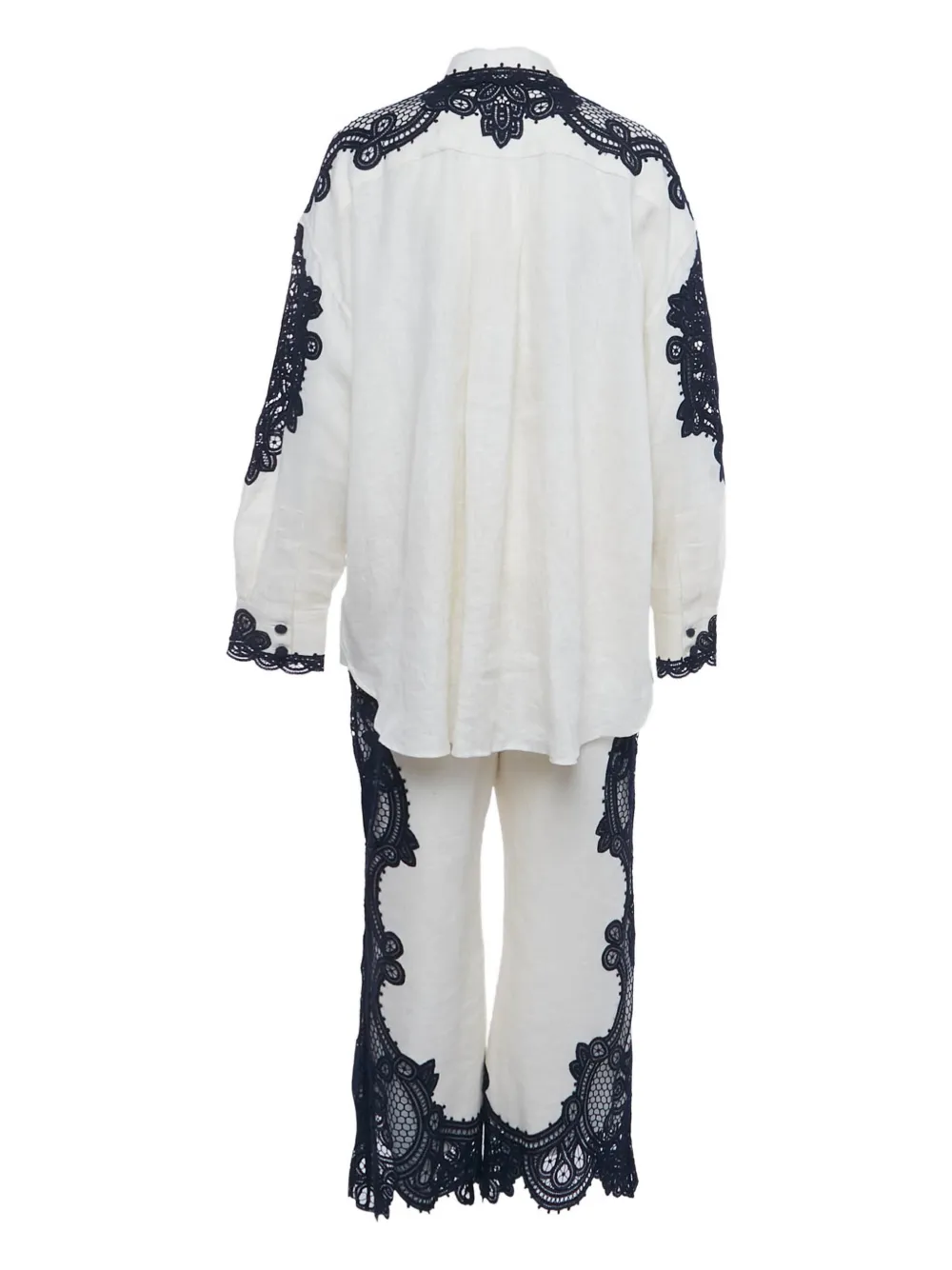 ZIMMERMANN beige lacework linen shirt and trousers set (set of two)