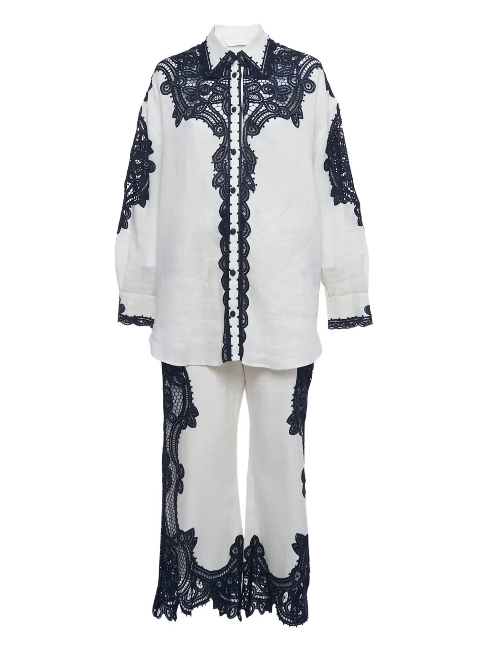 ZIMMERMANN beige lacework linen shirt and trousers set (set of two) - Toni neutri