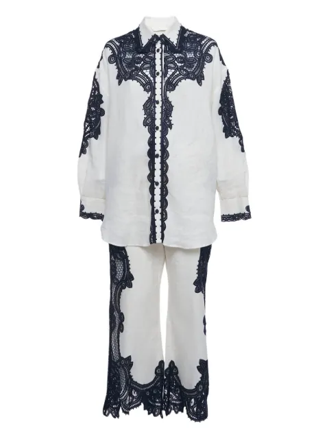 ZIMMERMANN beige lacework linen shirt and trousers set (set of two)