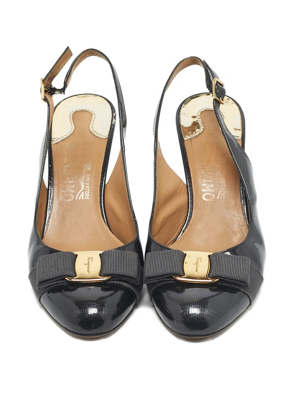 Pre-owned Ferragamo Signature-bow Slingback Pumps In Gray