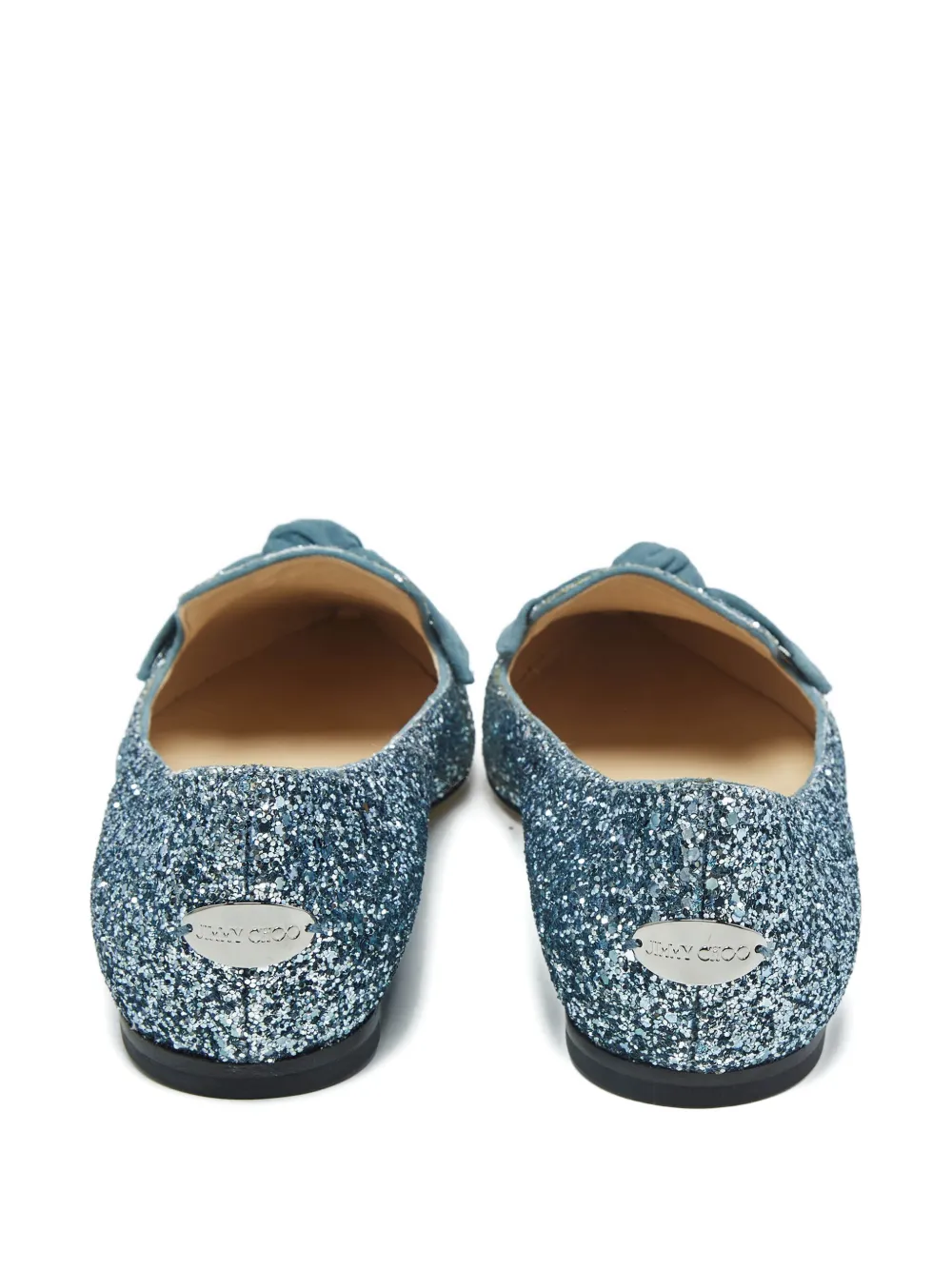 Jimmy Choo Pre-Owned Gabie glitter bow-detail ballet flats - Zilver