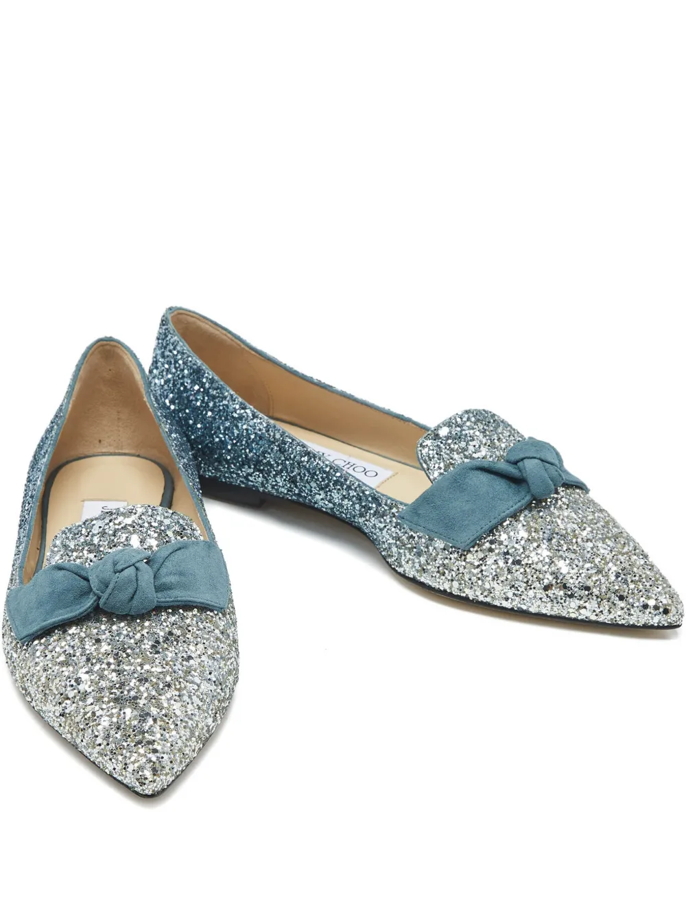 Jimmy Choo Pre-Owned Gabie glitter bow-detail ballet flats - Argento