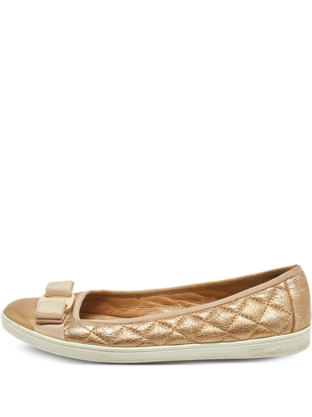 Ferragamo Pre-Owned Varina quilted bow-detail ballet flats - Gold