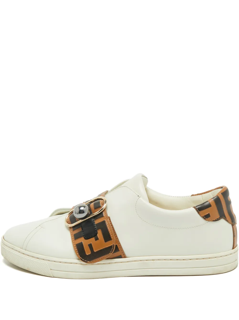 Fendi Pre-Owned Pearland buckle-strap leather sneakers - Weiß