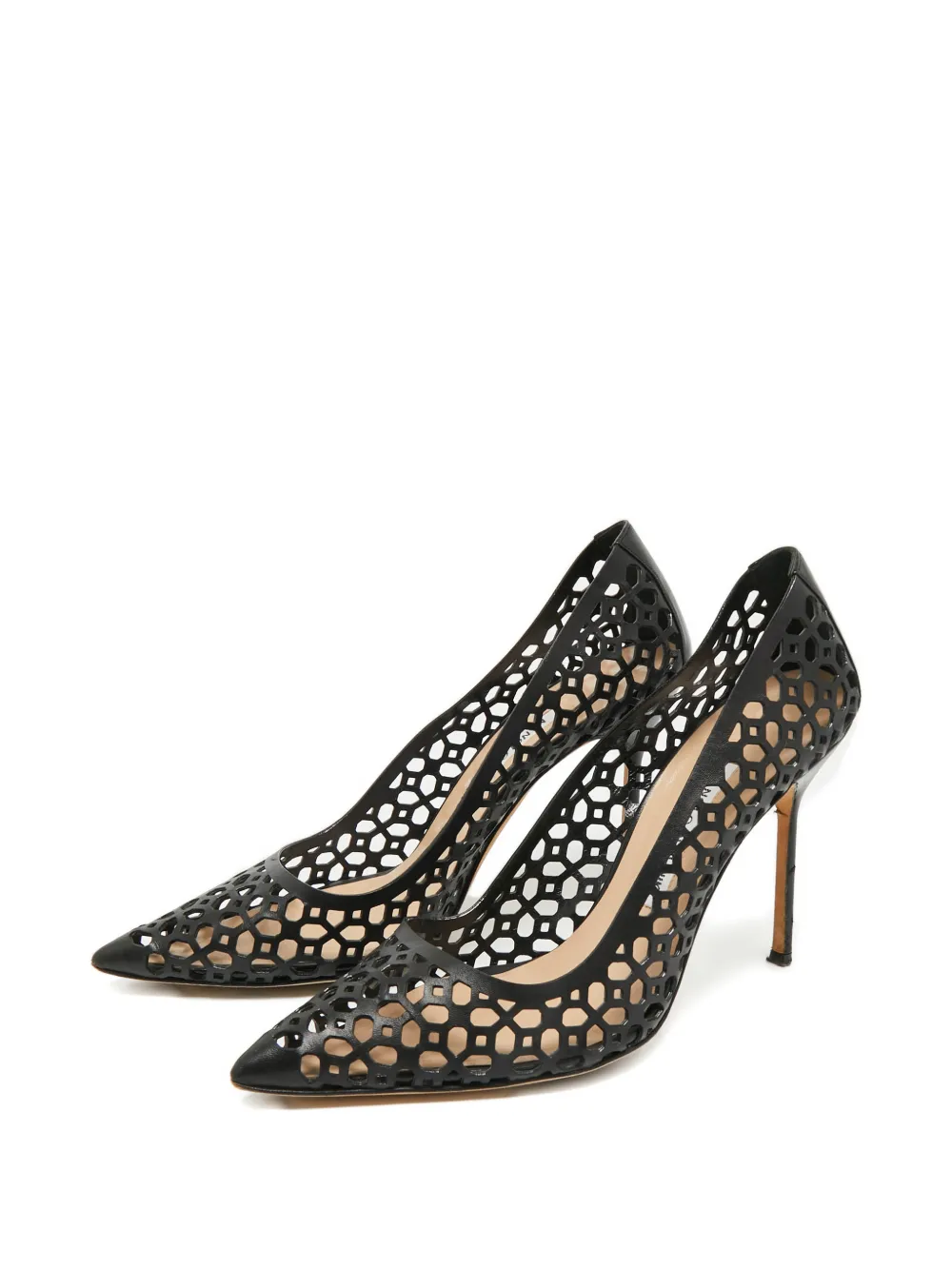 Manolo Blahnik leather laser-cut pumps - Zwart