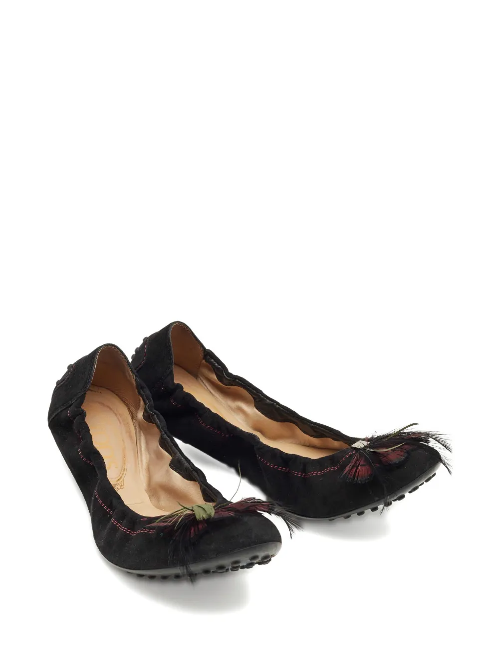 Tod's feather-detail ballet flats - Zwart