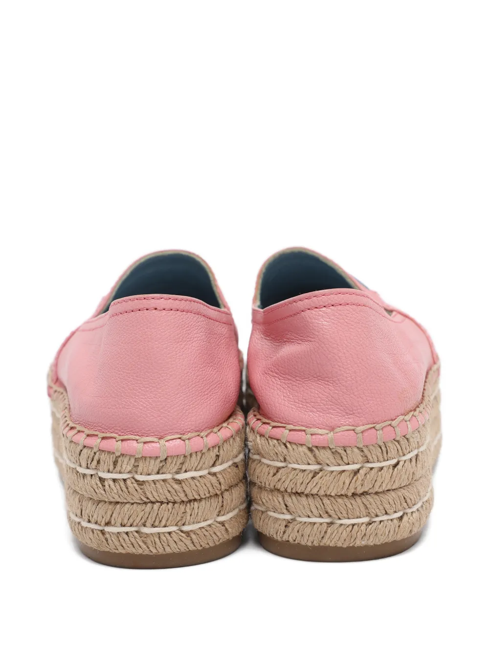 Pre-owned Prada Platform Leather Espadrilles In Pink