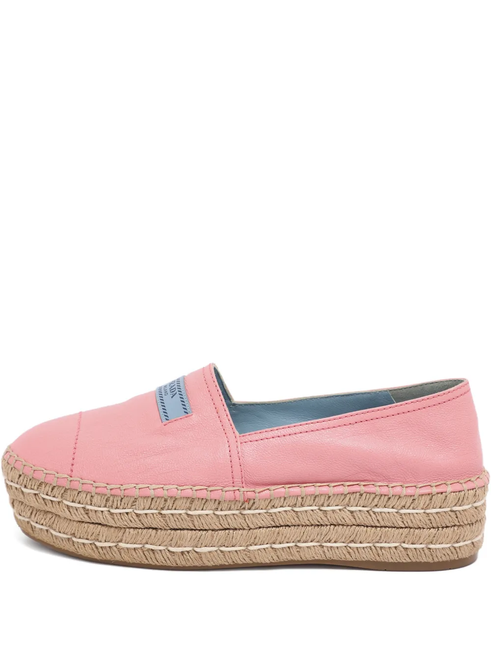 Pre-owned Prada Platform Leather Espadrilles In Pink