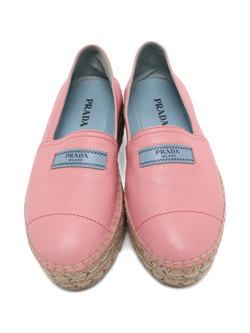 Pre-owned Prada Platform Leather Espadrilles In Pink