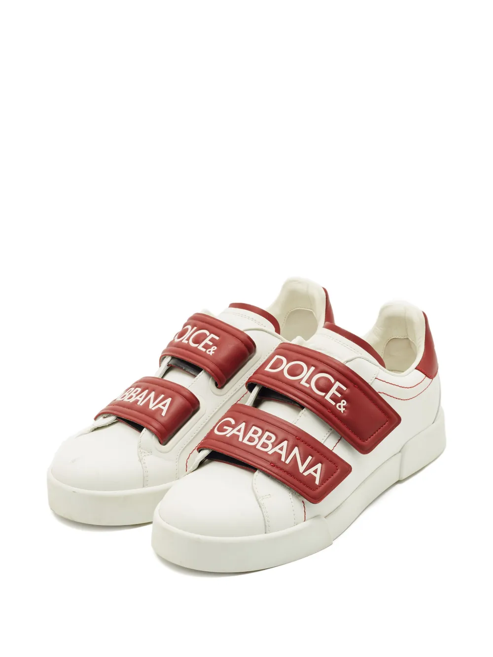 Dolce & Gabbana Pre-Owned leather logo-strap sneakers - Wit