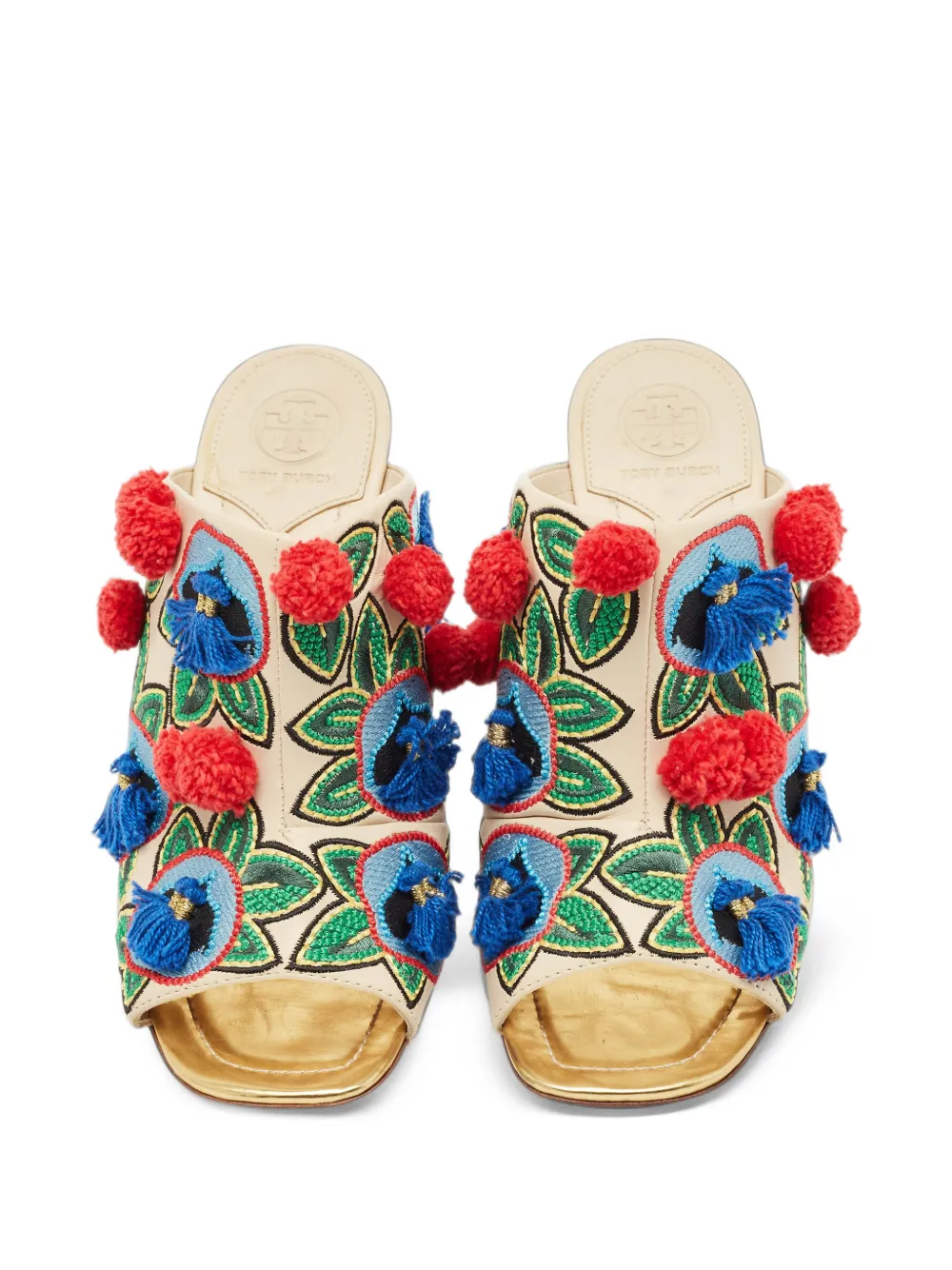 Tory Burch Bestickte Mules mit Pompons - Nude