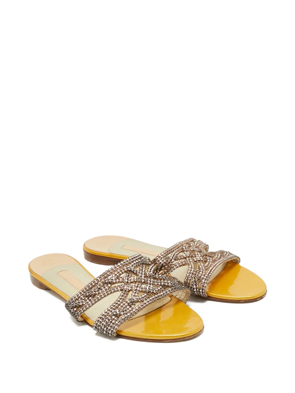 Pre-owned Gina Crystal-embellishment Flat Sandals In Yellow