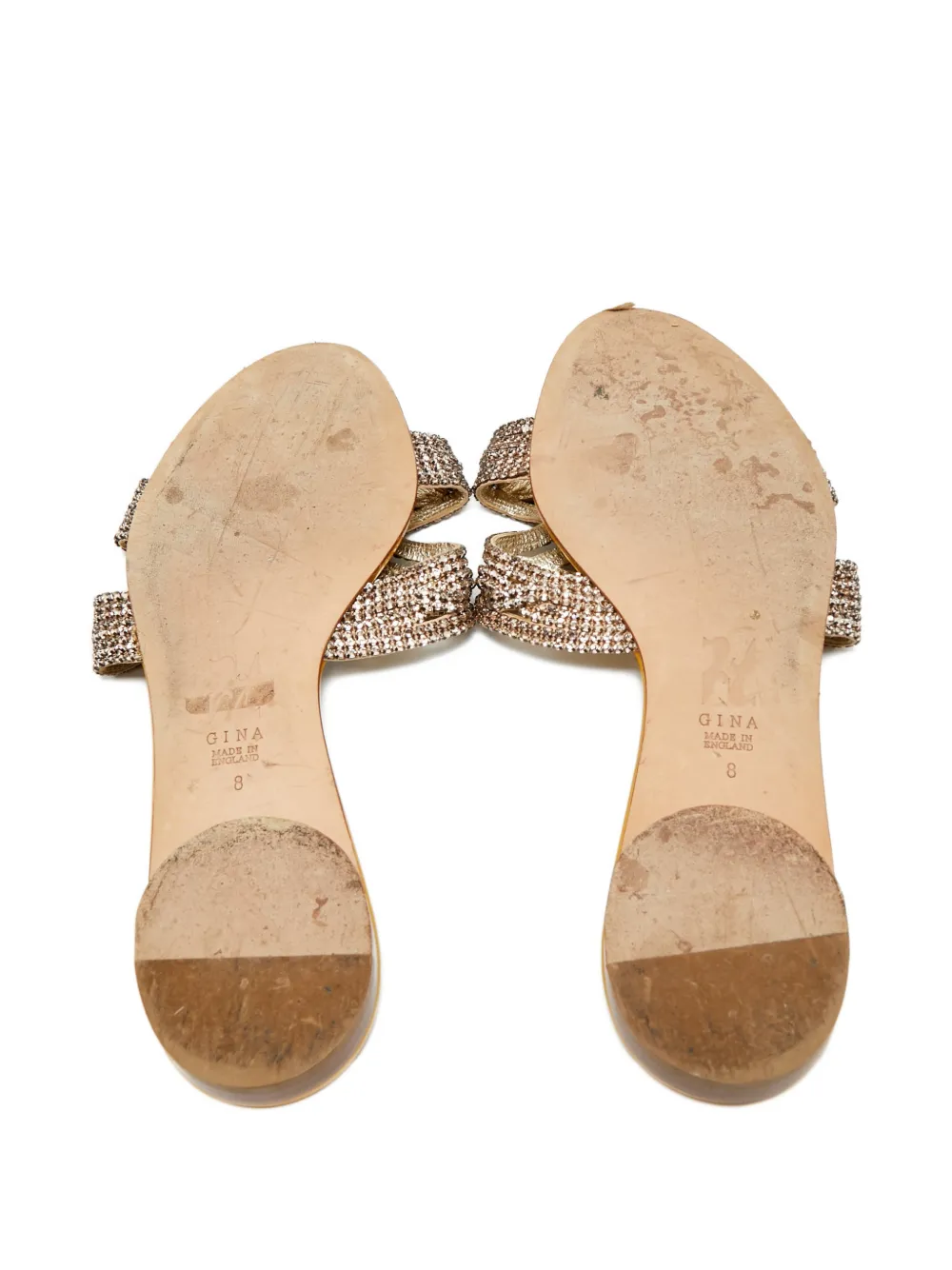 Pre-owned Gina Crystal-embellishment Flat Sandals In Yellow