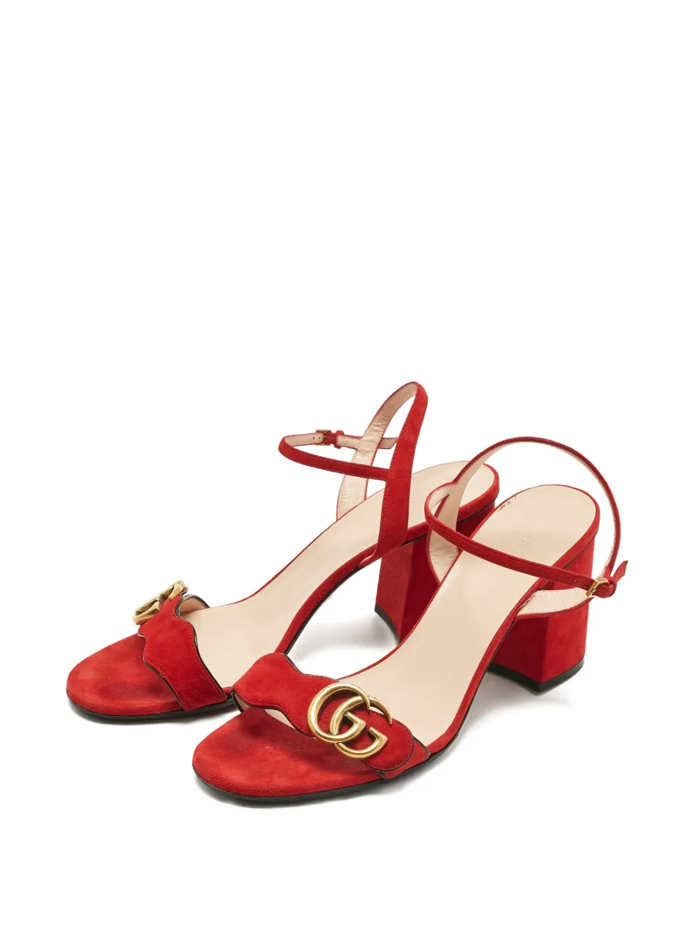 Pre-owned Gucci Gg Horsebit Suede Sandals 9 Cm In Red