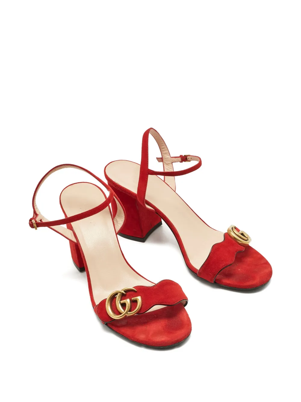 Pre-owned Gucci Gg Horsebit Suede Sandals 9 Cm In Red