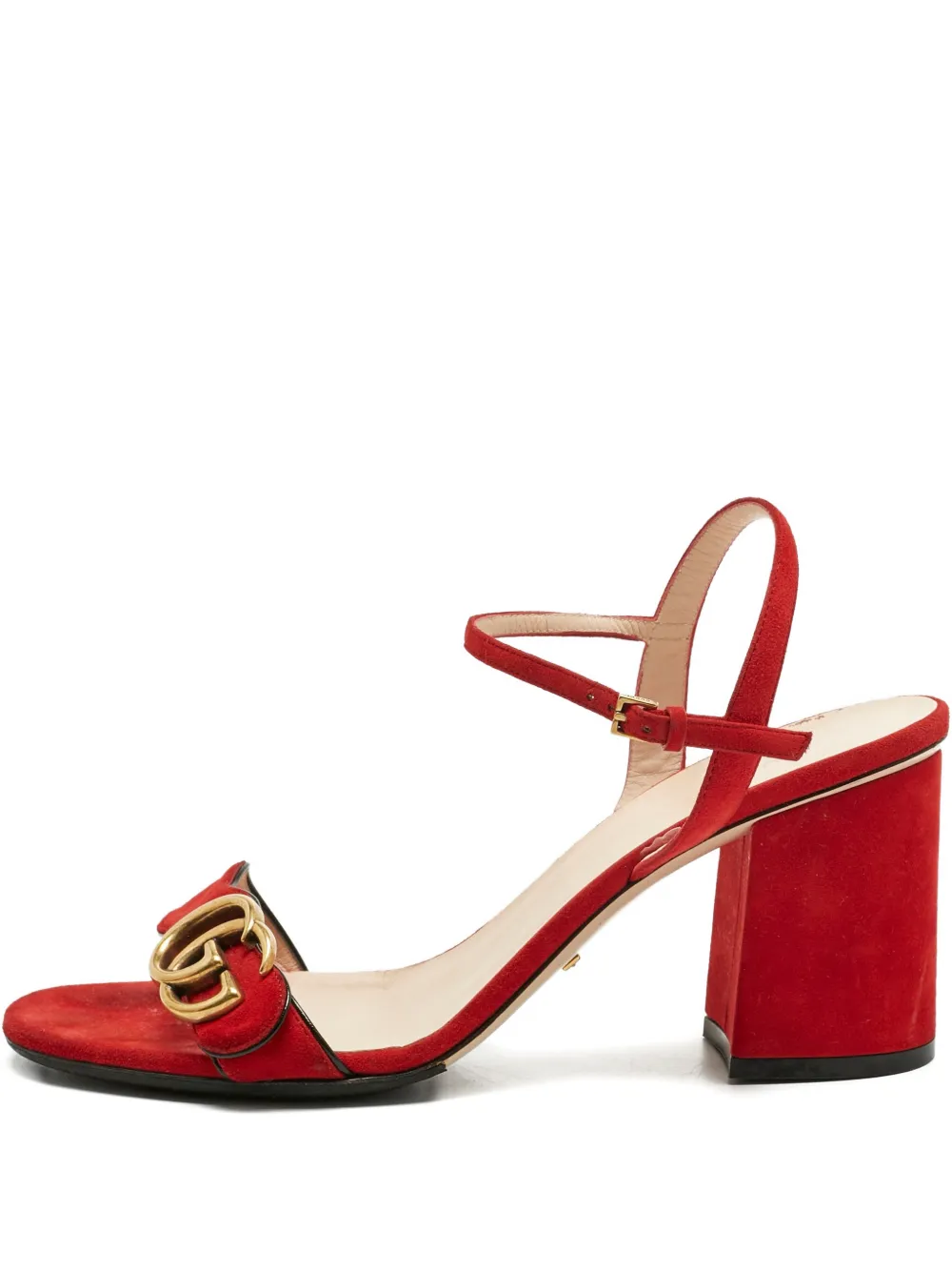 Pre-owned Gucci Gg Horsebit Suede Sandals 9 Cm In Red