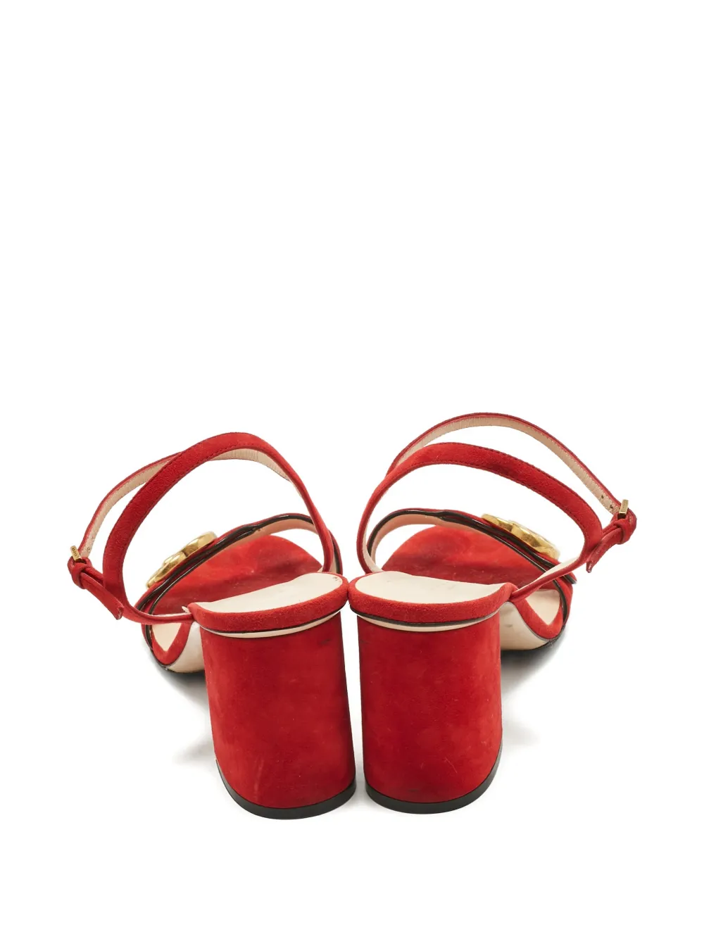 Pre-owned Gucci Gg Horsebit Suede Sandals 9 Cm In Red
