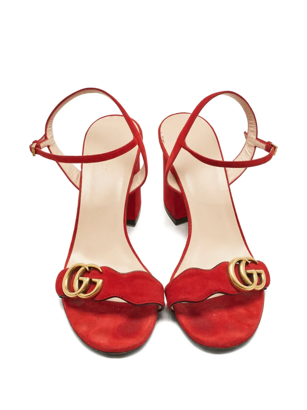 Pre-owned Gucci Gg Horsebit Suede Sandals 9 Cm In Red
