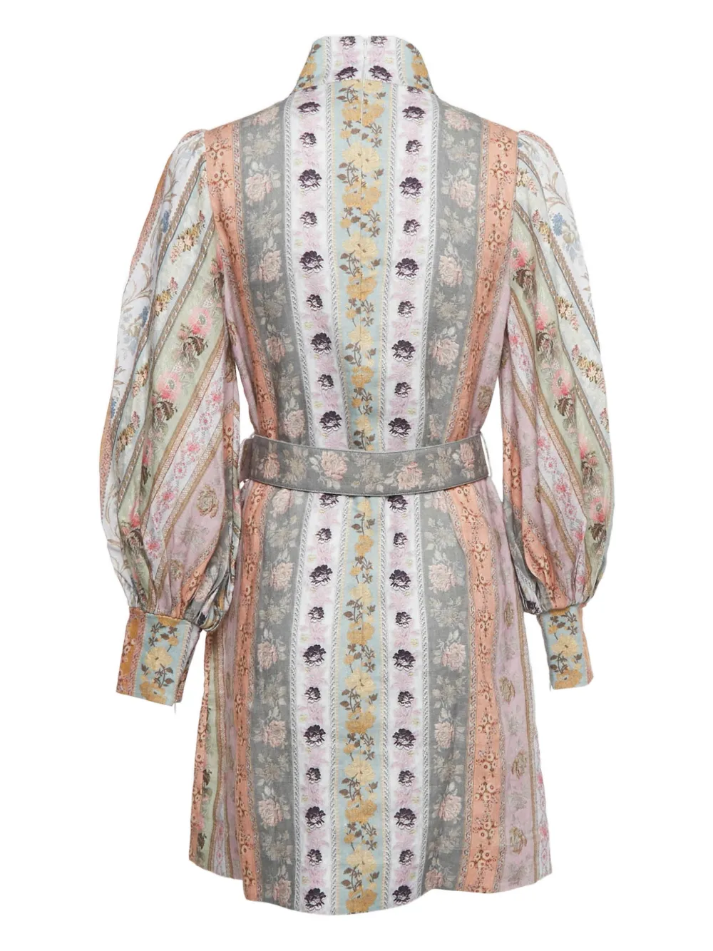 Pre-owned Zimmermann Floral Linen Mini Dress In Neutral