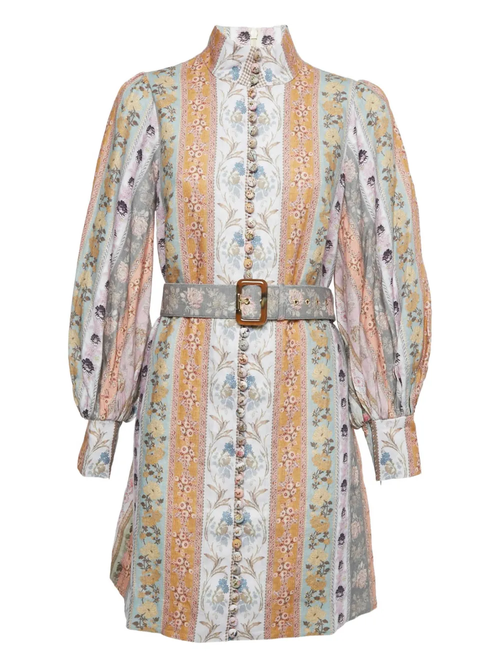 Pre-owned Zimmermann Floral Linen Mini Dress In Neutral