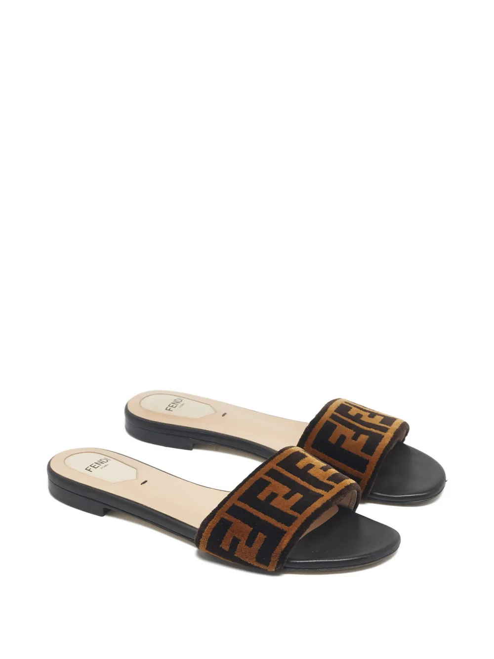 Fendi Pre-Owned Zucca velvet slides - Bruin