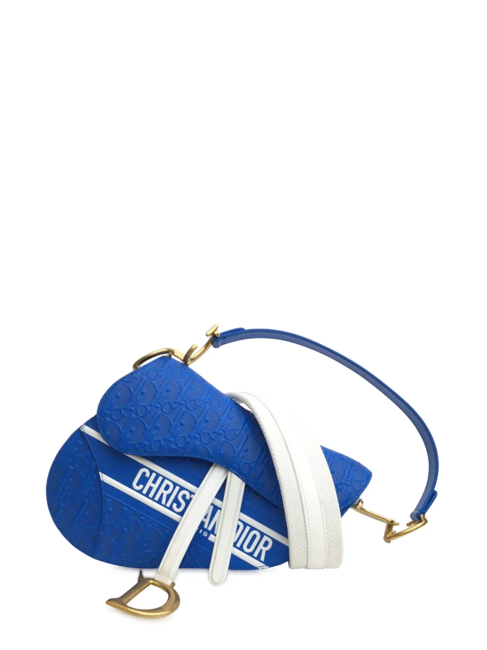 Christian Dior Pre-Owned Borsa a spalla Saddle Oblique in pelle di vitello goffrata e traforata 2022 - Blu