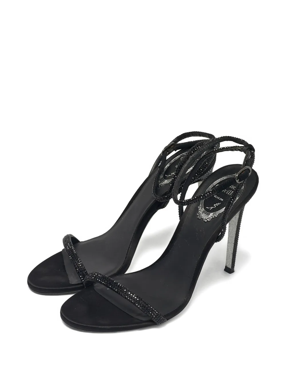 René Caovilla crystal-embellished ankle-wrap sandals - Zwart