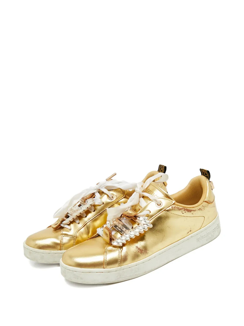 Roberto Cavalli crystal-embellished leather sneakers - Goud